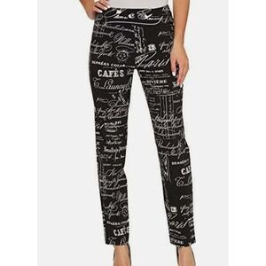 Krazy‎ Larry Black French News Print Leggings Size 6 Stretch USA Made Mid Rise